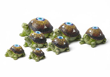 Feng Shui Nazar Boncuğu Motifli 7’li Caretta Caretta Heykel Biblo Dekoratif Ürün Konsol Vitrin Süsü