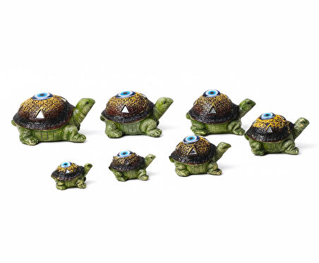 Feng Shui Nazar Boncuğu Motifli 7’li Caretta Caretta Heykel Biblo Dekoratif Ürün Konsol Vitrin Süsü