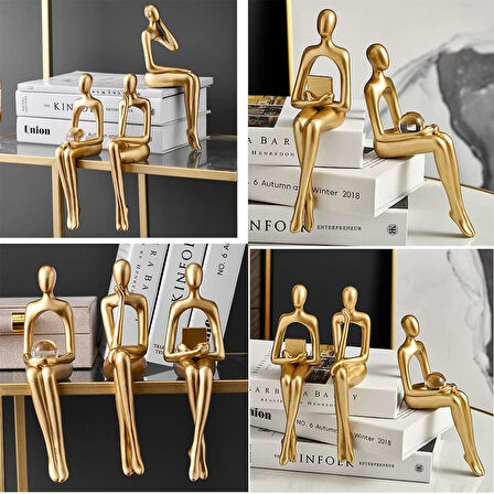 İskandinav Tarz Soyut 3lü Düşünen Heykel Dekoratif Biblo Ev & Ofis Hediyesi Özel Günler İçin Hediye