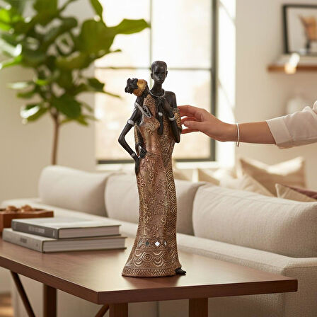 Lüks İşlemeli Geleneksel Yerel Kıyafetli Afrikalı Çift Heykeli Dekoratif Biblo Ev Ofis Hediyesi Mdl1