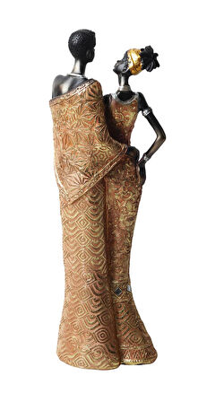 Lüks İşlemeli Geleneksel Yerel Kıyafetli Afrikalı Çift Heykeli Dekoratif Biblo Ev Ofis Hediyesi Mdl1