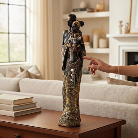 Lüks İşlemeli Geleneksel Yerel Kıyafetli Afrikalı Çift Heykeli Dekoratif Biblo Ev Ofis Hediyesi Mdl2