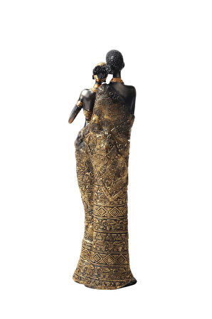 Lüks İşlemeli Geleneksel Yerel Kıyafetli Afrikalı Çift Heykeli Dekoratif Biblo Ev Ofis Hediyesi Mdl2