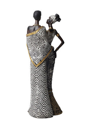 Lüks İşlemeli Geleneksel Yerel Kıyafetli Afrikalı Çift Heykeli Dekoratif Biblo Ev Ofis Hediyesi Mdl3