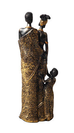 Lüks İşlemeli Geleneksel Yerel Kıyafetli Afrikalı Aile Heykeli Dekoratif Biblo Ev Ofis Hediyesi Mdl1