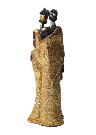 Lüks İşlemeli Geleneksel Yerel Kıyafetli Afrikalı Aile Heykeli Dekoratif Biblo Ev Ofis Hediyesi Mdl2