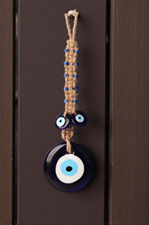 Lüks Makrome Hasır İşlemeli Büyük Nazar Boncuğu Duvar ve Kapı Süsü Dekoratif Ev Ofis Hediyesi Mdl: 3