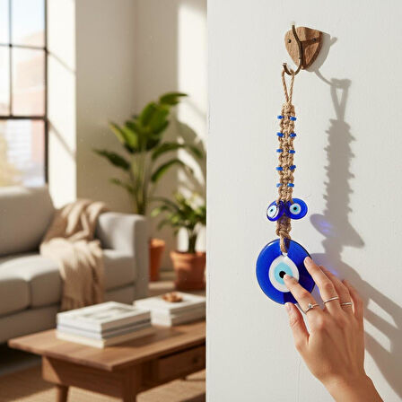 Lüks Makrome Hasır İşlemeli Büyük Nazar Boncuğu Duvar ve Kapı Süsü Dekoratif Ev Ofis Hediyesi Mdl: 3