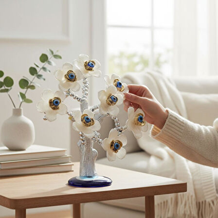 Feng Shui Nazar Boncuğu Ağacı Servet Çakra Şans Ağacı Biblo 20 cm. Ev Ofis Yeni Yıl Hediyesi Model 2