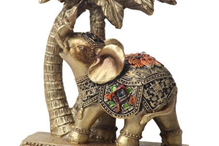 Lüks İşlemeli Saatli Fil Heykeli Dekoratif Masaüstü Biblo Yeni Yıl Yeni Ev & Ofis Hediyesi 17 cm.