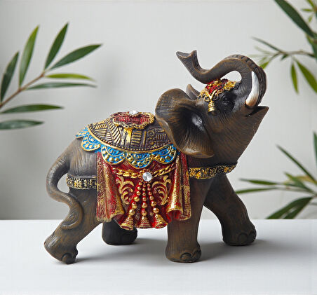 Lüks Nakış İşlemeli Feng Shui Şans Getiren Fil Heykeli Dekoratif Biblo 13 cm Yeni Ev & Ofis Hediyesi