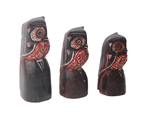 El Yapımı Doğal Ahşap 3’lü Baykuş Heykel Biblo Seti Yeni Yıl Ev Ofis Hediyesi Raf Vitrin Bahçe Süsü