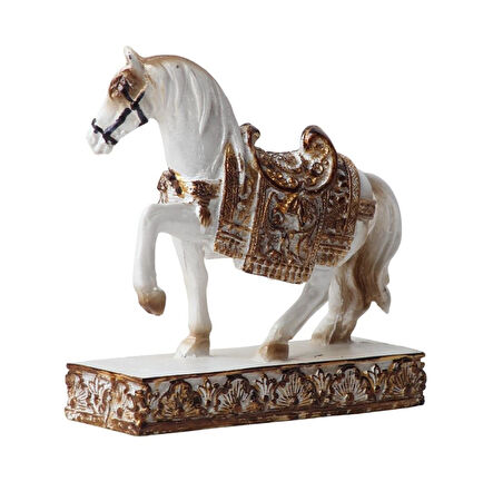 Lüks Nakış İşlemeli At Heykeli Dekoratif Masaüstü Biblo 12 cm. Ev Ofis Yeni Yıl Hediyesi Vitrin Süsü