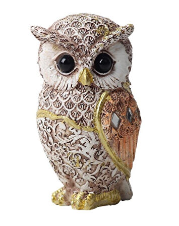 Lüks Nakış İşlemeli Baykuş Çift Heykeli Dekoratif Masaüstü Biblo Yeni Yıl & Ev & Ofis Hediyesi 9 cm.