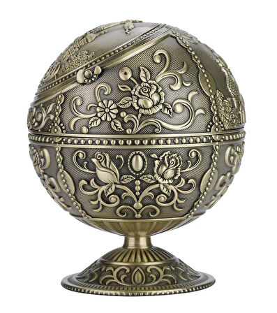 Lüks Gül Motifli Metal Top Rüzgar Geçirmez Küllük Tütsülük Çok Fonksiyonlu Dekoratif Obje Biblo 12cm