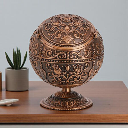 Lüks Gül Motifli Metal Top Rüzgar Geçirmez Küllük Tütsülük Çok Fonksiyonlu Dekoratif Obje Biblo 12cm