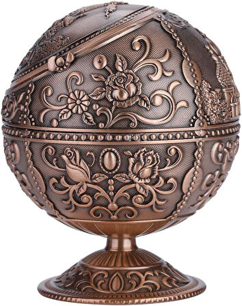 Lüks Gül Motifli Metal Top Rüzgar Geçirmez Küllük Tütsülük Çok Fonksiyonlu Dekoratif Obje Biblo 12cm