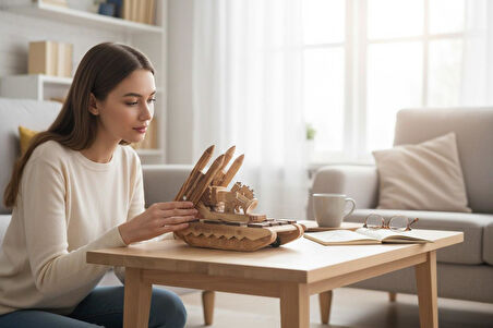 El Yapımı Doğal Ahşap Tank Oyuncak – Askeri Araç Maketi Dekoratif Koleksiyon Çocuk Hediyesi