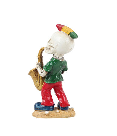 Gotik Tasarım Kurukafa Saksafoncu Müzisyen Heykel Masaüstü Biblo 19 cm. – Yeni Yıl Ofis Ev Hediyesi