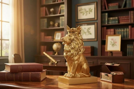 Lüks Taçlı Aslan Heykeli 35 cm Büyük Boy Dekoratif Premium Biblo Büst Yeni Ev & Ofis Hediyesi