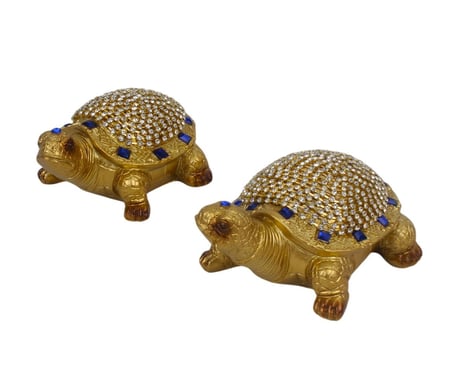 Feng Shui Swarovski Taş İşlemeli 2’li Kaplumbağa Biblo Seti Dekoratif Ev Ofis Yeni Yıl Hediyesi