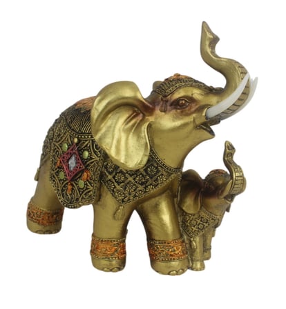 Lüks Nakış İşlemeli Anne ve Yavru Fil Heykeli Feng Shui Şans Getiren Dekoratif Masaüstü Biblo 17 cm.