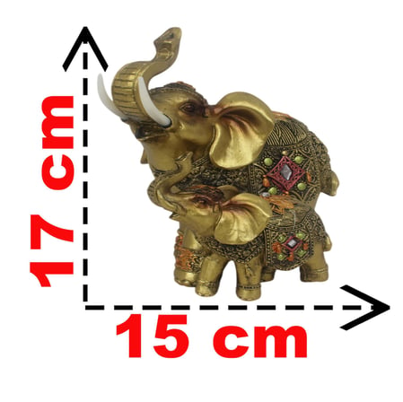 Lüks Nakış İşlemeli Anne ve Yavru Fil Heykeli Feng Shui Şans Getiren Dekoratif Masaüstü Biblo 17 cm.
