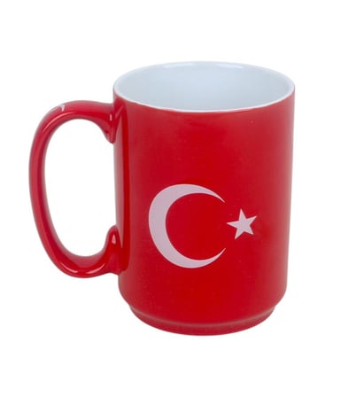Ay Yıldız Tasarımlı Türk Bayraklı Porselen Kupa Fincan Mug – 450 ml Büyük Boy 019-677