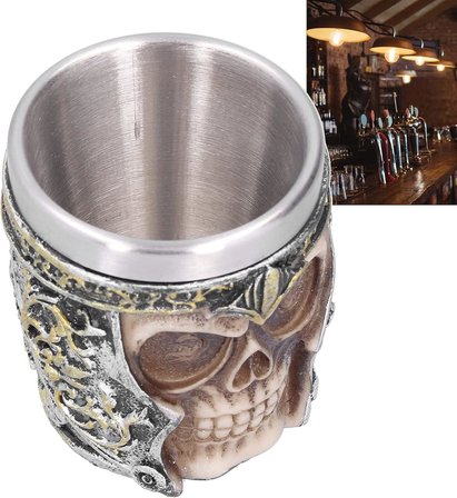 Gotik Viking Kurukafa İşlemeli Paslanmaz Çelik 2’li Premium Shot Bardağı Seti – 55 ml