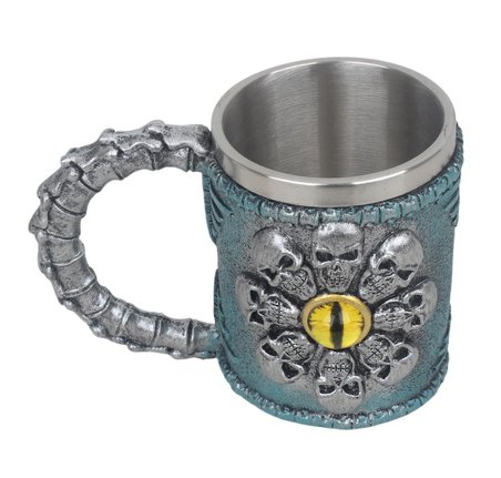 3D Gotik Kurukafa Göz Tasarımlı Kupa Paslanmaz Çelik İç Hazneli Kulplu Dekoratif Bardak 400 ml