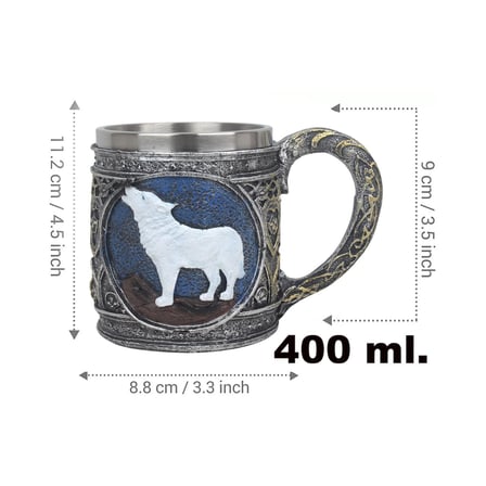 3D Game of Thrones Kurt Tasarımlı Kupa Çelik İç Hazneli Kulplu Dekoratif Bardak 400 ml