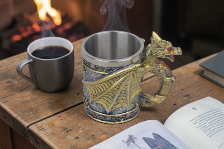 3D Mitolojik Dragon Ejderha Tasarımlı Kupa Paslanmaz Çelik İç Hazneli Kulplu Dekoratif Bardak 400 ml