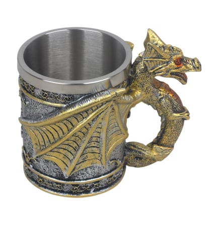 3D Mitolojik Dragon Ejderha Tasarımlı Kupa Paslanmaz Çelik İç Hazneli Kulplu Dekoratif Bardak 400 ml