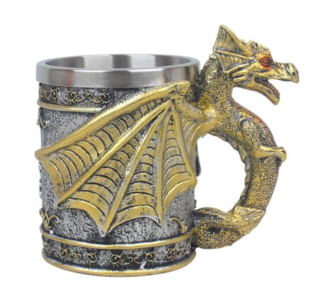 3D Mitolojik Dragon Ejderha Tasarımlı Kupa Paslanmaz Çelik İç Hazneli Kulplu Dekoratif Bardak 400 ml