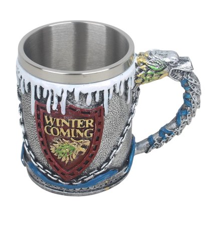 3D Game of Thrones Winter is Coming Tasarımlı Kupa Paslanmaz Çelik İç Hazneli Kulplu 400 ml