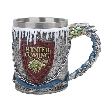 3D Game of Thrones Winter is Coming Tasarımlı Kupa Paslanmaz Çelik İç Hazneli Kulplu 400 ml