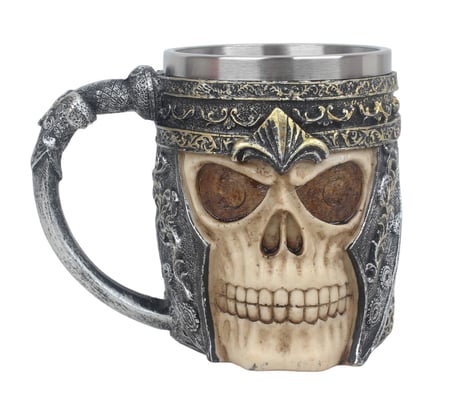3D Kurukafa Viking Tasarımlı Kupa Paslanmaz Çelik İç Hazneli Kulplu Bardak 400 ml