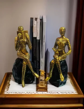 Modern Soyut Kitap Okuyan 2’li Biblo Seti Dekoratif Heykel Ev Ofis Kitaplık Hediyesi 15 cm