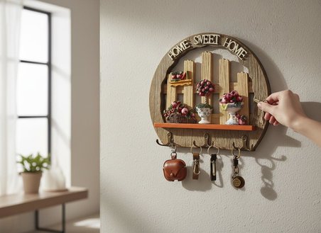 Lüks Ahşap Home Sweet Home Anahtar Askısı 29 cm Dekoratif Duvar Anahtarlık Organizer Vazo