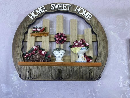 Lüks Ahşap Home Sweet Home Anahtar Askısı 29 cm Dekoratif Duvar Anahtarlık Organizer Vazo
