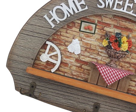 Lüks Ahşap Home Sweet Home Anahtar Askısı 36 cm Dekoratif Duvar Anahtarlık Organizer Model 1