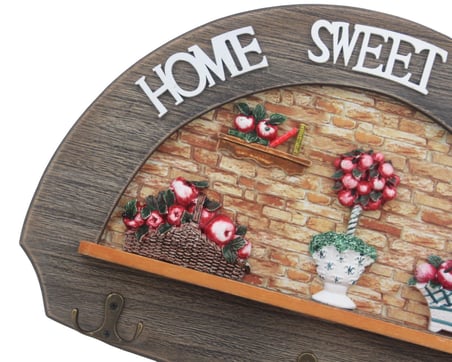 Lüks Ahşap Home Sweet Home Anahtar Askısı 36 cm Dekoratif Duvar Anahtarlık Organizer Model 3
