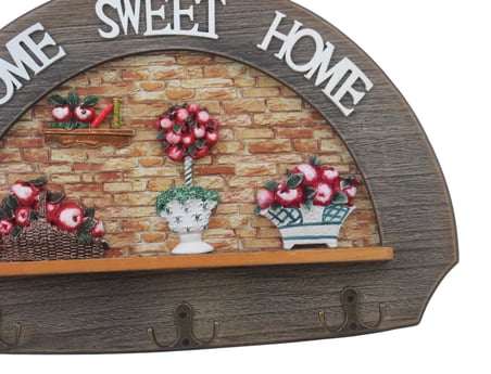Lüks Ahşap Home Sweet Home Anahtar Askısı 36 cm Dekoratif Duvar Anahtarlık Organizer Model 3