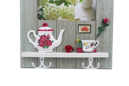Ahşap Home Sweet Home Anahtar Askısı Fotoğraf Çerçeveli Duvar Organizer 4 Kancalı 27 cm Model 1