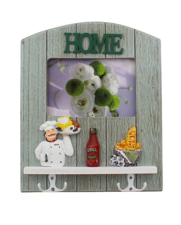 Ahşap Home Sweet Home Anahtar Askısı Fotoğraf Çerçeveli Duvar Organizer 4 Kancalı 27 cm Model 2