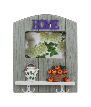 Ahşap Home Sweet Home Anahtar Askısı Fotoğraf Çerçeveli Duvar Organizer 4 Kancalı 27 cm Model 3