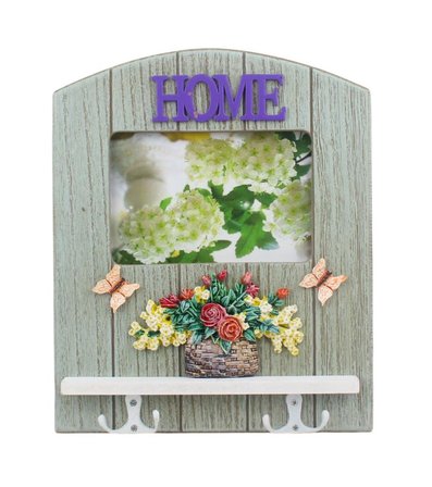 Ahşap Home Sweet Home Anahtar Askısı Fotoğraf Çerçeveli Duvar Organizer 4 Kancalı 27 cm Model 4