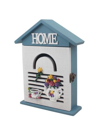 Ahşap Ev Tasarımlı Home Sweet Home Anahtar Askısı Çiçek Detaylı Duvar Organizer 28 cm Duvar Süsü