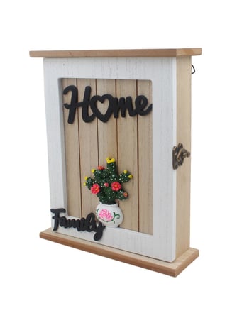 Ahşap Ev Tasarımlı Home Sweet Home Anahtar Askısı Family Detaylı Duvar Organizer 27 cm Duvar Süsü