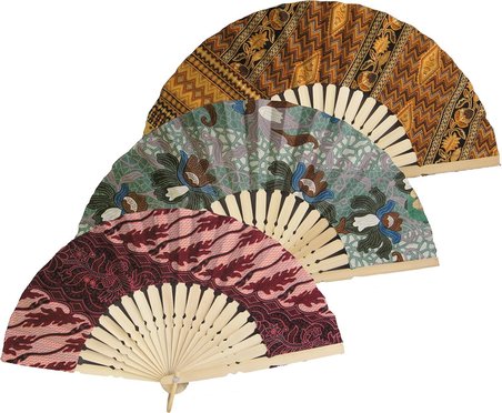 Endonezya Batik Kumaş Bambu Ahşap Yelpaze 27 Cm El Yapımı Vintage Japon El Fanı Büyük Boy 2 Adet